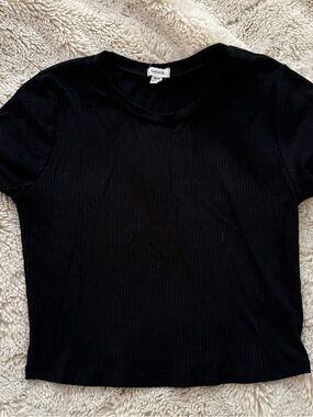 Garage Black Ribbed Short Sleeve Crop Tee